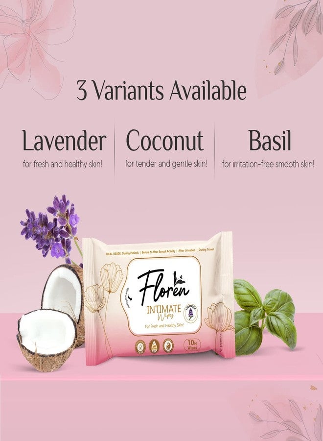 Floren Coconut Intimate Wipes Protects Against Odour, Dryness, Itchiness & Irritation, Balances pH, for Daily Use, Dermatologically Tested (10 Wipes) - Pack of 4 - Image 2